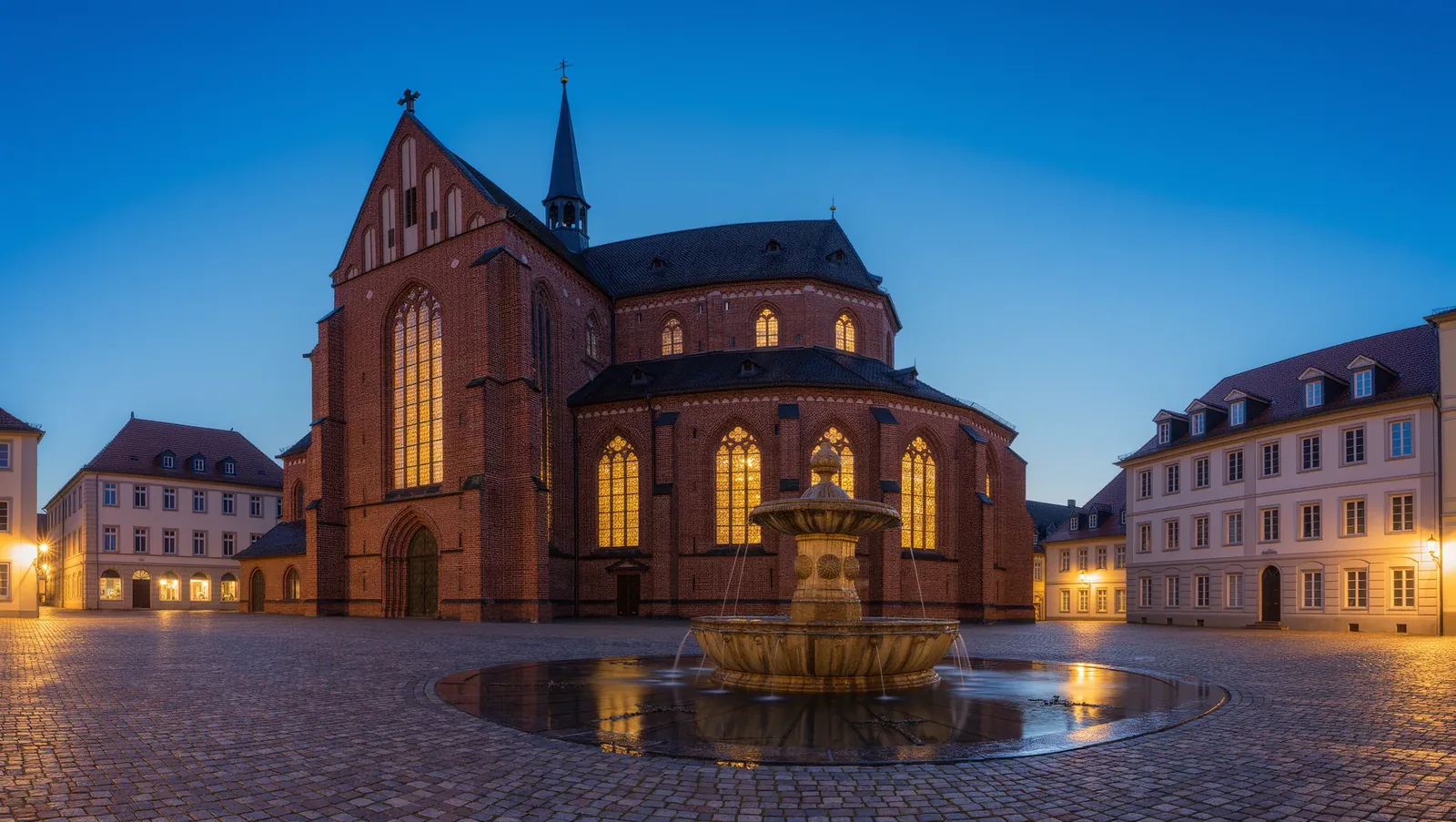 Symbolbild Marktplatz mit Backsteinkirche